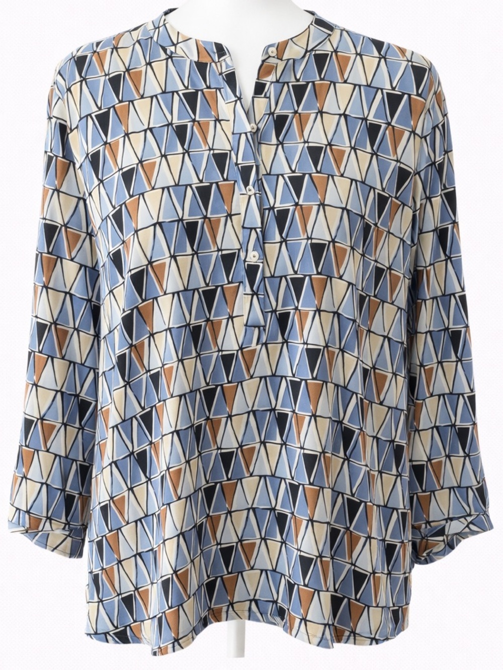 Jm Collection Geometric Patterned Women's Top - Blue and Brown size XL